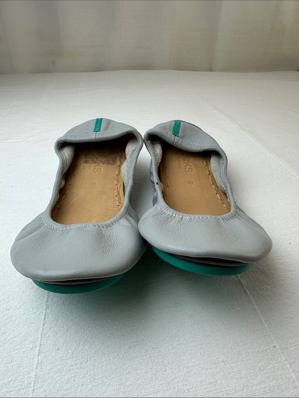 Tieks Gray Leather Ballet Flats with Teal Accents